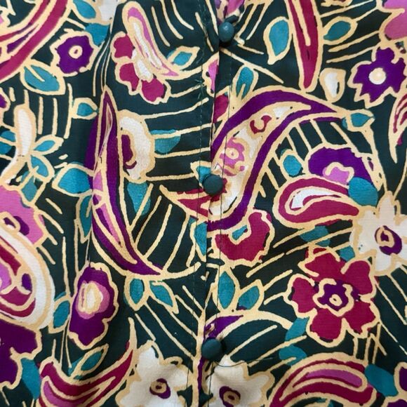 Umgee Top Paisley Blouse Button Front Ruffle Balloon Sleeve Womens Size Large - Picture 5 of 14